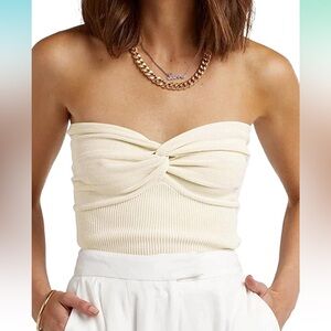 Off White Cream Strapless Twist Knit Tube Top XS